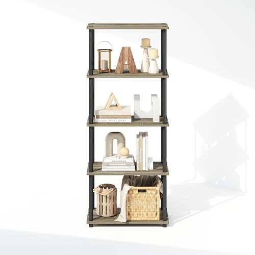 Furinno Turn-N-Tube Book Shelf, 5-Tier Bookshelf, Bookcase with Multipurpose Compact Display Rack, 11.6 x 23.6 x 57.4, for Living Room, Bedroom, Home Office, French Oak/Black - Image 6