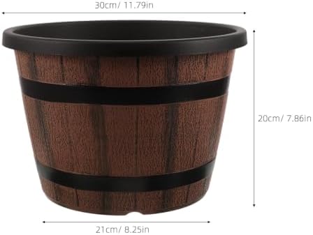 Hemoton Plastic Barrel Flower Pot with Saucer, No Drainage Holes Planter - Image 2