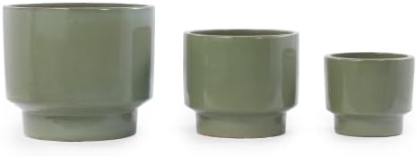 Handmade Ceramic Planter Set of 3, 5/12/9 Inch Flower Pots, Light Green - Image 5