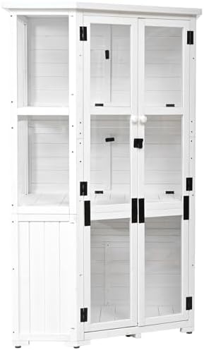 Wooden Cold Frame Greenhouse, Large Wood Tool Storage Shed, Garden Cold Frame with Adjustable Shelves for Outdoor, Backyard, Patio, Lawn, White - Image 5