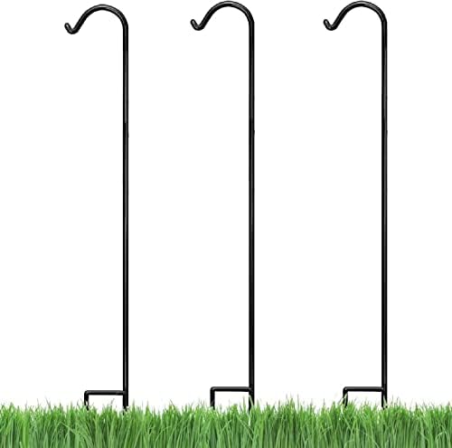 Ashman Black Shepherd Hook 92 Inch (Pack of 3), 1/2-Inch Thick, Solid Metal Single Piece Hook, Super Strong, Rust Resistant, Hanging Plant Baskets, Heavy Bird Feeders & More. by AshmanOnline