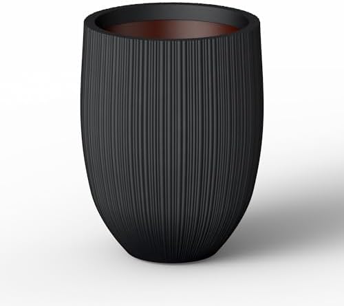 Kante Small Round Bullet Black Concrete Planter 21.7" Tall, Outdoor by Unknown