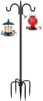 Gtongoko Bird Feeder Pole for Outdoors Heavy Duty, 108 Inch Double Shepherds Hook with 5-Prong Stable Base, 3/4 Inch Thick Hummingbird Feeder Stand for Hanging Plants, Lanterns, 1 Pack by Gtongoko