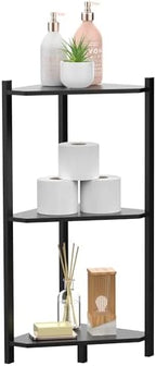 Wisuce Black Small Corner Shelf Stand, 3-Tier Bamboo Corner Bookshelf - Image 3