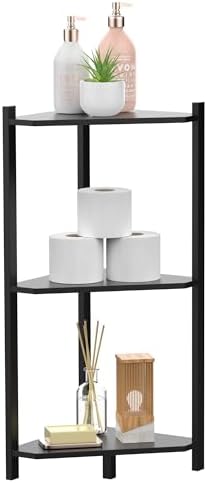 Wisuce Black Small Corner Shelf Stand, 3-Tier Bamboo Corner Bookshelf - Image 3
