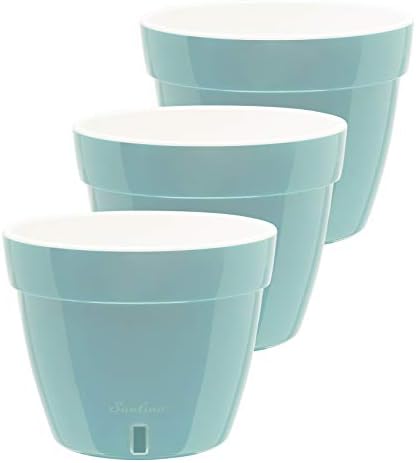 DECOPOTS - 3 Pack - Self Watering Planter - Modern Flower Pot with Water Level Indicator - 7.1" Tall - for All House Plants, Flowers, Herbs (Diameter 9.2", Menthol - White) by DecoPots-SelfWateringPots