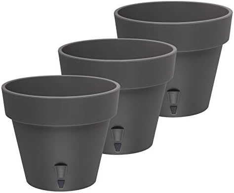 DECOPOTS - Pack of 3 - Self Watering Planter - Height 9.2 inches - Flower Pot with Bottom Watering Level Indicator for All House Plants, Flowers, Herbs (Diameter 9.2", Graphite) by DecoPots-SelfWateringPots