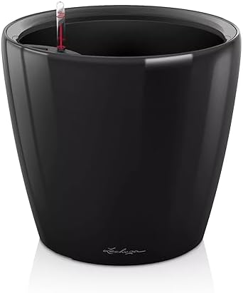Lechuza Classico LS 43 Black High Gloss, Self-Watering Round Planter, D16.9 H15.7 in by LECHUZA