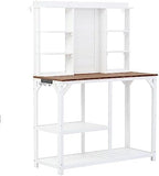 Outdoor Garden Potting Bench Table with 6-Tier Storage Shelves and Side Hook, 64.6" Large Wooden Patio Work Station, Potting Benches for Outside, Mudroom Backyard Work Bench Table (White) - Image 2