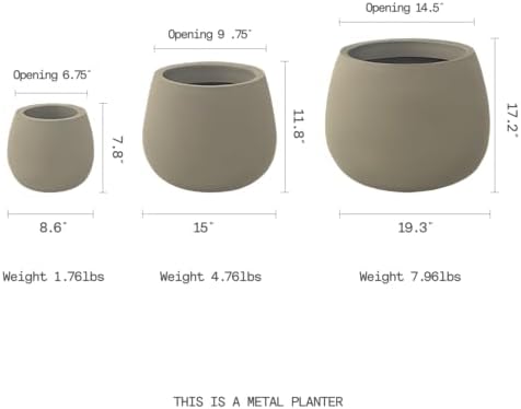 FAB HAB Beryl Handmade Round Metal Planters in Verde/Sage Green – Set of 3 (8", 15", 19”), Indoor/Outdoor, Lightweight with Drainage Holes - Image 3
