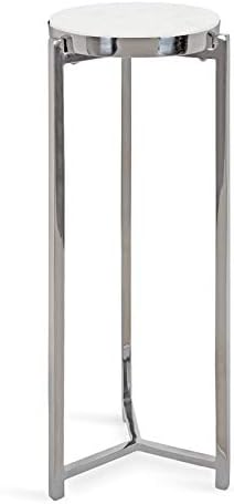 Kate and Laurel Aguilar Glam Round Drink Table, 8 x 8 x 23, Silver and White, Small Accent Table for Use as Plant Pedestal Stand with Marble Tabletop by KateandLaurel
