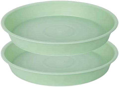 2 Pack of 16 17 inch Plant Saucer (15 inch Base), 2.3" Depth, Plant Trays for Pots, Plastic Plant Saucers for Indoors, Bird Bath Bowls, Pot Drip Trays for Planter (17", Light Green) by Bleuhome