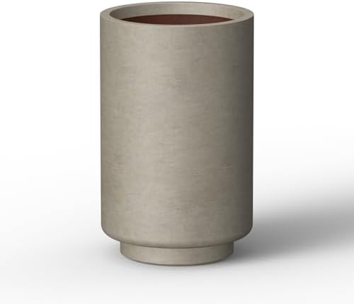 Kante Small Round Tapered Weathered Concrete Planter 15.7" Tall, Outdoor by Unknown