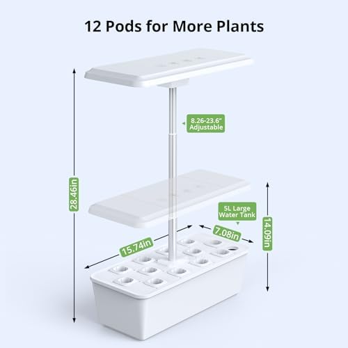 Hydroponic System Growing Indoor Garden 12 Pods 36W 100 Bulbs in 5 Colors LED Growth Light, Herb Garden Kit Indoor with Quiet Pump ＆ Automatic Timer Adjustable Height Up to 23" 5L Water Tank - Image 7