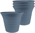 The HC Companies 9 Inch Sedona Round Self Watering Planter Pots, Lightweight UV-Resistant Plastic Indoor & Outdoor Planters, 4-Pack Flower Pots for Garden & Home Decor, Slate Blue by TheHCCompanies