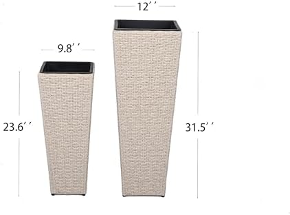 Christopher Knight Home Jorine Patio Wicker Planters Set of 2, Rattan Garden Urn, Iron Frame Flower Pots, Woven Wicker Garden Pot, 2 Plant Urns with Drainage Hole for Backyard Hall Balcony, Beige - Image 4
