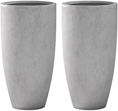 Kante 23.6" H Natural Concrete Tall Planters Two Pack, Large Outdoor Indoor Garden Plant Pots with Drainage Hole and Rubber Plug, Modern Decor for Home and Garden by Unknown