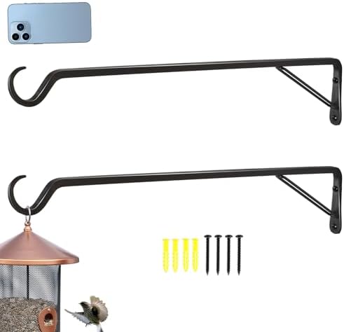 AILIN YELOKIE 2 Pack Extra Long 23 Inch Heavy-Duty Rust-Resistant Solid Steel Plant Hangers and Bird Feeder Hangers for Indoor and Outdoor Decor, Wall Hooks by YELOKIE