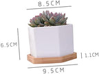 Mikikit White Ceramic Hexagonal Succulent Pots 2 Sets with Bamboo Tray - Image 4