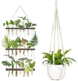 Mkono Plant Propagation Tubes and 43 Inch Macrame Plant Hanger Large for up to 12 Inch Pot Extra Long by Mkono