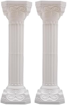 White Plastic Roman Columns Wedding Decor, 2 Pack 34.65 Inch Decorative Roman Pillar Pedestal Stand, Flower Pot Holder for Wedding Party Ceremony Garden Patio Lawn Decor by Unknown