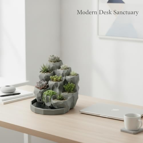 1 Pack Geometric Planter for Succulents, Modern PP Plastic Pot for Desk and Shelf Display, Compact Indoor Container - Image 2