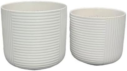 8 Inch White Ceramic Planters with Ribbed Texture, Set of 3 - Image 4