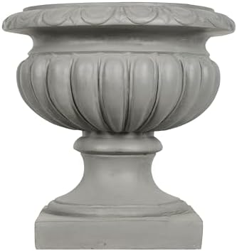 Merax 18.11" H Ornate Scrollwork Pedestal Urn Planter Weather-Resistant MGO Outdoor Flower Pot for Garden Patio and Front Porch Entrance,Gray - Image 4