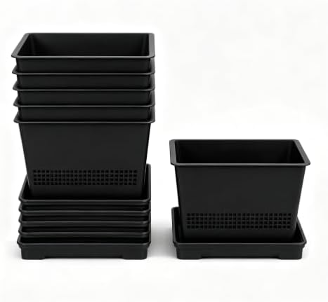 4.7"Wx4.3"H Plant Pots 6 Packs Smart Drainage Square Flower Pots S16 Black by Unknown