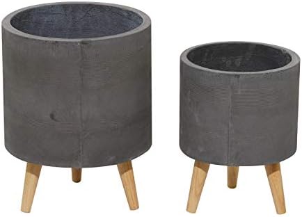 Deco 79 Magnesium Oxide Indoor Outdoor Planter Large Planter Pot with Wood Legs, Set of 2 Planters 13", 16"H, Gray - Image 3