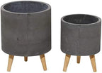 Deco 79 Magnesium Oxide Indoor Outdoor Planter Large Planter Pot with Wood Legs, Set of 2 Planters 13", 16"H, Gray - Image 3