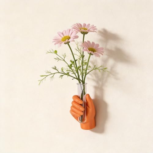 Orange Hand Shaped Wall Vase, Modern Creative Wall Vase, Unique Art Decoration, Stylish Home Decor for Living Rooms, Bathrooms, Patios, Entrances, and Office Decor. by DOVDOVHomeDecoration