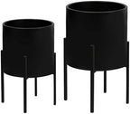 ARNIS Modern Plant Pots, Large Planters with Stand, Set of 2 Decorative Planters, Metal Plant Pots with Drainage Holes for Living Room, Office, Garden or Balcony, 10.5 &12.25 Inch, Black - Image 2