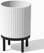 Veradek Demi Series Round Planter w/ Stand for Porch/Patio | Durable Plastic-Concrete & Wooden Stand | Modern Décor for Tall Plants, Flowers by VeradekOutdoor