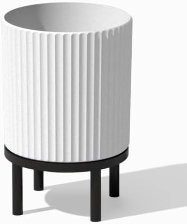 Veradek Demi Series Round Planter w/ Stand for Porch/Patio | Durable Plastic-Concrete & Wooden Stand | Modern Décor for Tall Plants, Flowers by VeradekOutdoor