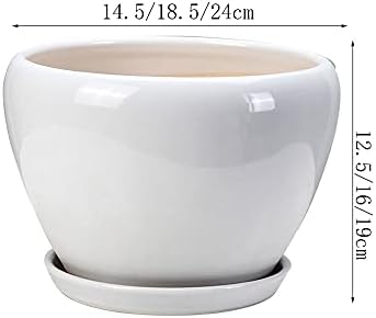 White Ceramic Plant Pots with Drainage and Saucers, Round Modern Indoor Flower Pots Set for Cactus, Succulents, Herbs, for Home, Office, Balcony (18.5cm*16cm) - Image 2