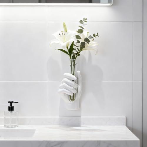 White Hand-Shaped Wall-Mounted Vase, Modern Creative Art Vase, Unique Wall Decoration, Fashionable Home Decor, Suitable for Living Rooms, Bathrooms, Patios, Foyers, and Office Decor. - Image 6