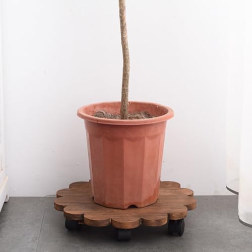 Solid Wood Planter Tray with Rollers, 360 degree rotating wheels Flower Pot Caddy for Home Garden Office Decor, Plant Pot Cart Vases Holder Whiskey Barrels Support Rack (Flower 30cm) - Image 7