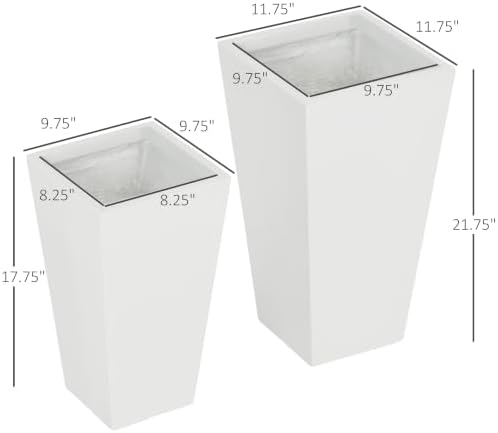Outsunny 2-Pack Outdoor Planter Set with Drainage Holes, 22in & 18in, White - Image 3