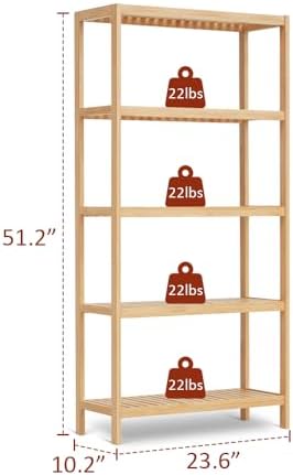 5-Tier Bamboo Freestanding Multi-use Shelf Unit Bookshelf Bookcase - Image 3