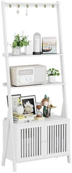 Ladder Shelf with Drawers, Bookshelf 4-Tier Bamboo Bookcase with 6 Hooks by OAKVIVOElegantLifestyle