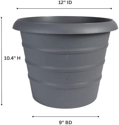 The HC Companies 12 Inch Marina Planter Lightweight Indoor Outdoor Plastic Plant Pot for Herbs and Flowers, Warm Gray (Pack of 2) - Image 5