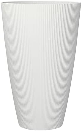 13.9 Inch Cream Recycled Resin Planter, Indoor/Outdoor Use, Easy-Drain Weather-Resistant Design by Unknown