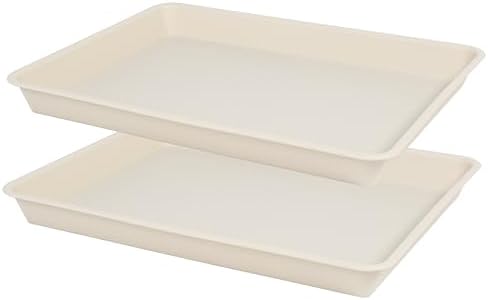 VUWEZ 2 Pack Plant Growing Nursery 1020 Trays, Plant Saucer Tray, Heavy Sturdy Seed Starting Trays, Plant Starter Trays for Indoors No Holes, Seed Starter Growing Tray (22"x11.2", Beige) by VUWEZ