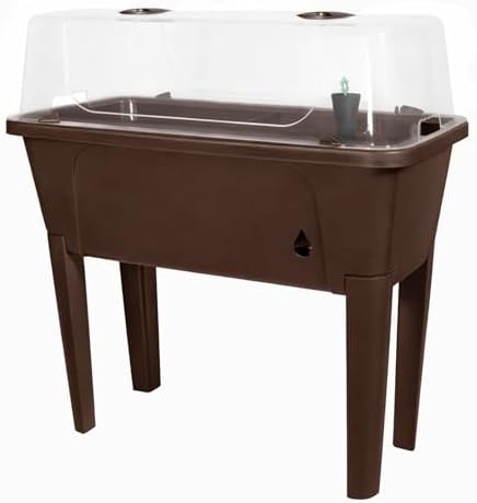 Garden Elements Brown Elevated Raised Garden Bed, 29.5" x 15" - Self-Watering Planter Box with Ventilated Grow Dome for Indoor/Outdoor Vegetables, Herbs & Seed Starting by GardenElements