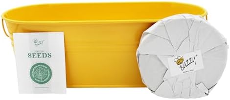 BUZZY 2 Pack Sunflower and Marigold Cherry Tomato Indoor Grow Kits with Yellow and Blue Planters, Non-GMO Seeds and Growing Medium, Windowsill Gardening Gift for Beginners - Image 4