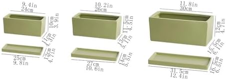 Planter Green Rectangles Flower Pot Ceramic Plant Pot with Saucers Tray and Drainage Holes for Balcony Living Room Bedroom Windowsill Flower Pots(Large) - Image 2