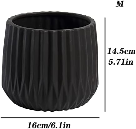 Indoor Plant Pots Black/White Ceramic Plant Pot Modern Minimalist Style Plant Pot Durable Flower Container Small Plant Flower Container Planters for Outdoor Plants(Black,Medium) - Image 2