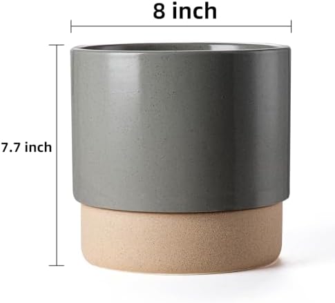 8 Inch Ceramic Self Watering Planter with Drainage Hole, Dark Grey - Image 2