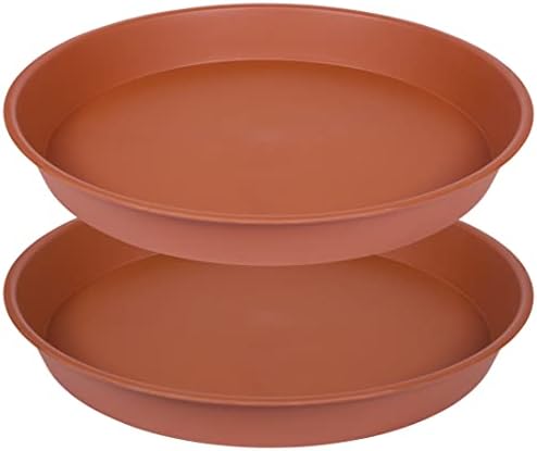 2 Pack of 16 17 inch Plant Saucer Tray (15 inch Base), 2.3" Depth, Heavy Duty Plastic Saucer 16" Round, Plant Tray for Pots, Flower Plant Saucers for Indoors (17 inch, Terracotta) by Bleuhome
